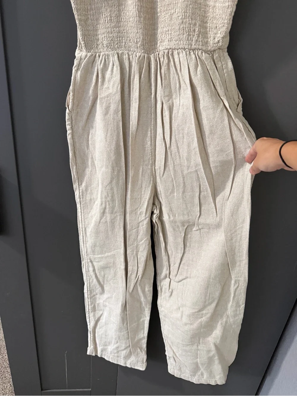 Old Navy Cream Linen Jumpsuit with Wide Straps